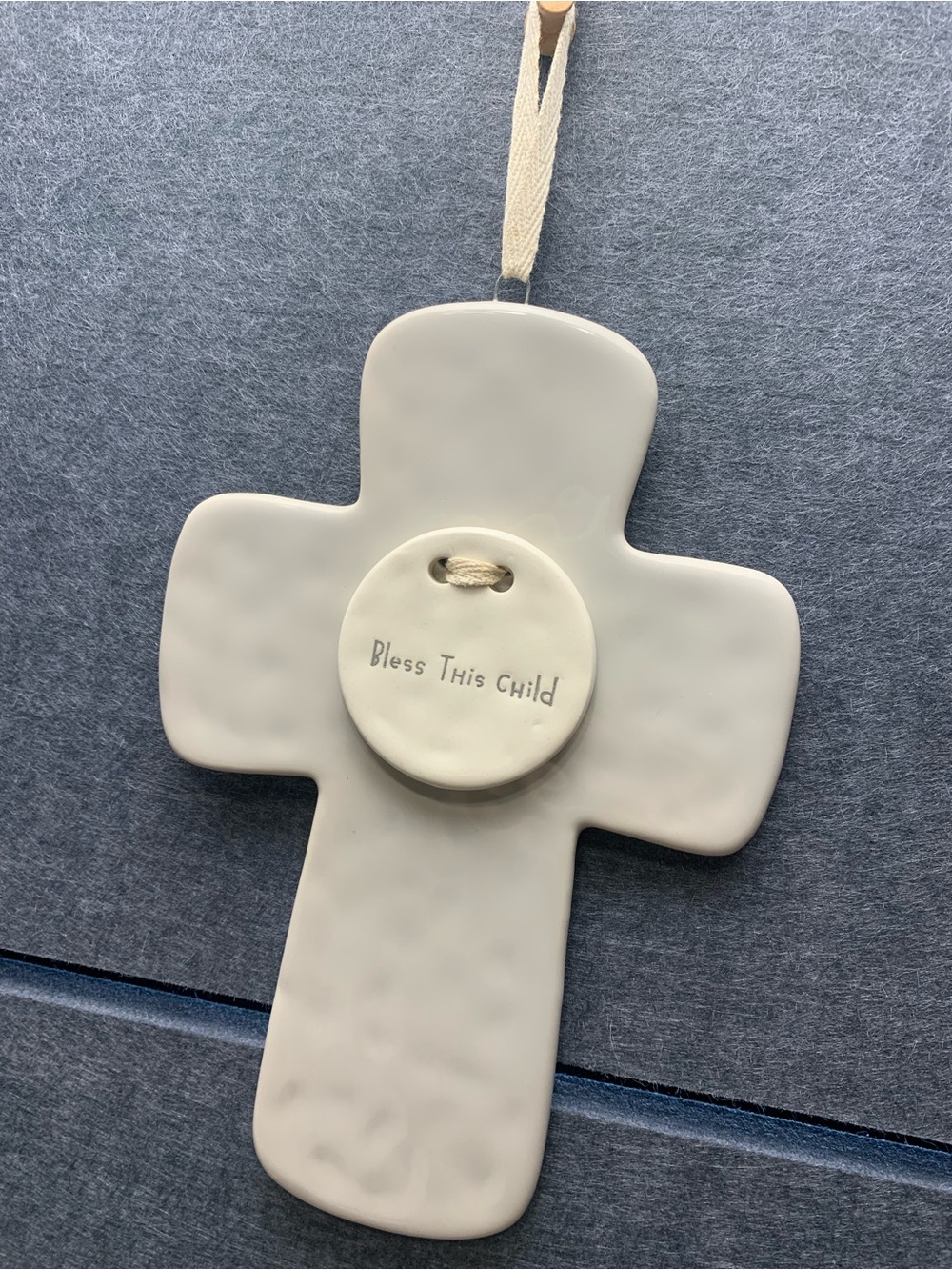 Demdaco Cream Ceramic Cross Wall Accent with 'Bless This Child' Plaque